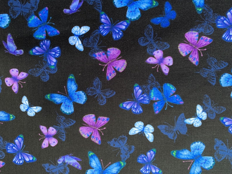 Blue and Purple C7726 Butterfly cotton fabric by the yard Cute Etsy