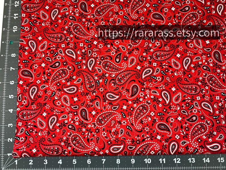 Red Bandana Cotton Fabric by the Yard C1213 Bandana Fabric Red Etsy