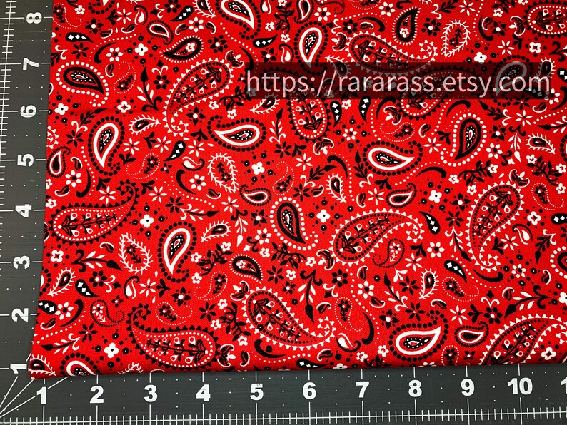 Red Bandana Cotton Fabric by the Yard C1213 Bandana Fabric Red Etsy