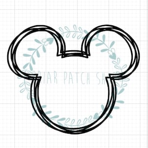 May include: Black outline of a Mickey Mouse head shape. The design features two large circles for ears and a rounded rectangle for the face. The words "BRIAR PATCH SHOP" are visible in the image.