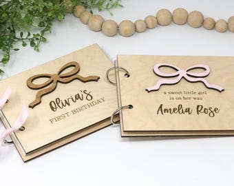 Bow Themed Baby Shower Birthday Guestbook Advice and Wishes for New Parents Bow Personalized Birthday Memory Book Keepsake Baby Shower Girl