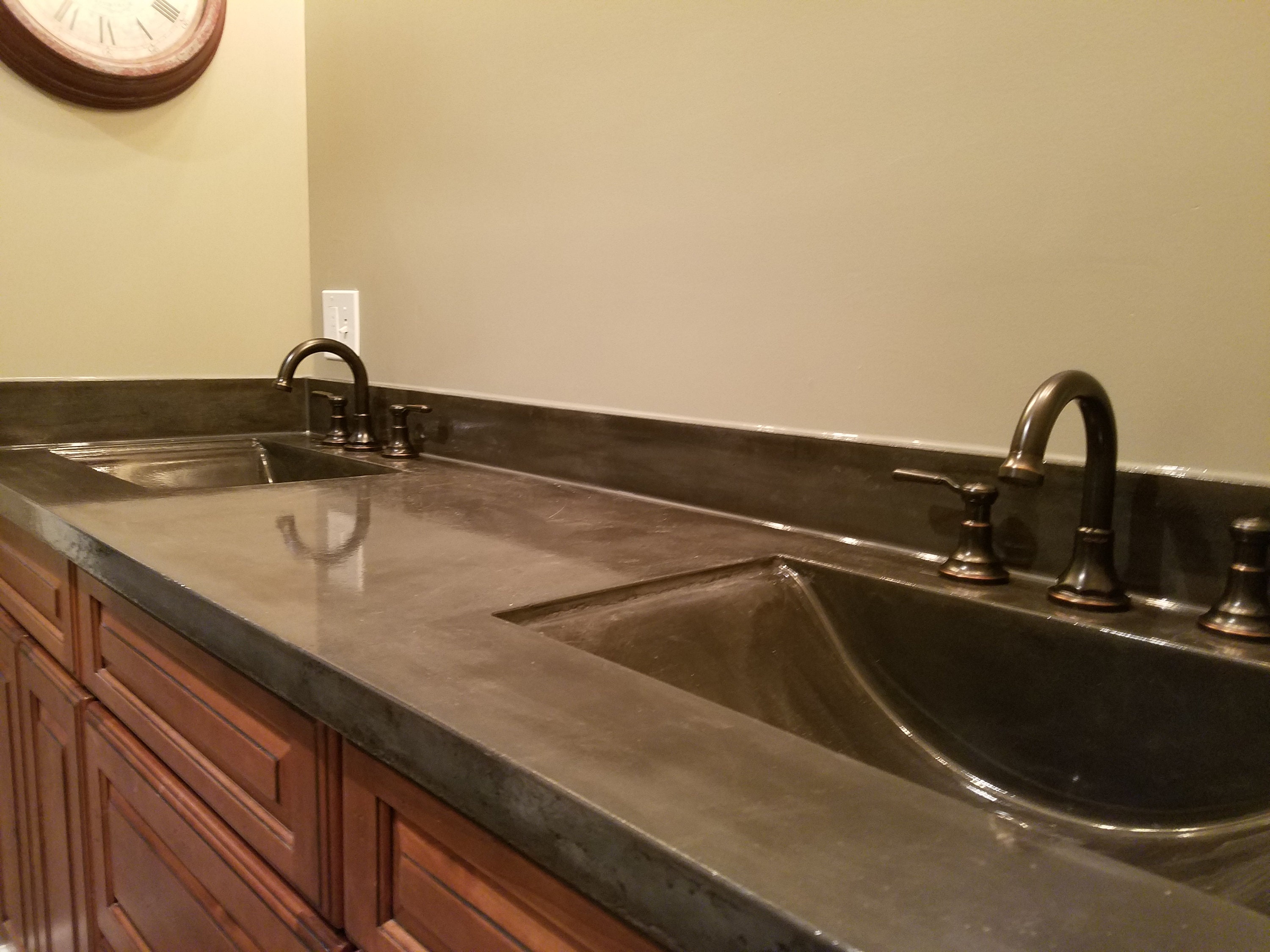 Concrete Bathroom Vanity Top With Double Integral Sinks