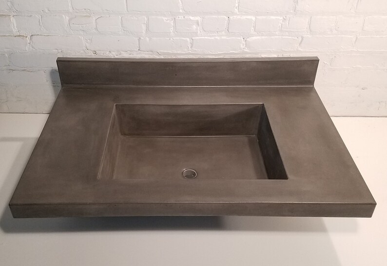 Concrete bathroom vanity top with integral sink and backsplash Etsy