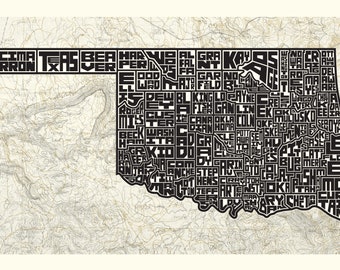 Hand-lettered Oklahoma County Map | 3-Color Silkscreen | Signed and Numbered | 16x26