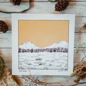 Three Sisters Art Print - originally hand drawn in pen - Central Oregon Artist - High Quality Print