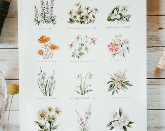 PNW Wildflower Fine Art Giclee Print - 8x10 print - originally hand drawn in pencil and pen