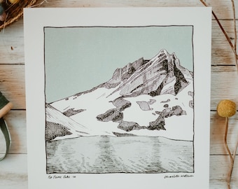 No Name Lake Art Print - Central Oregon - Hand Drawn In Pen - Local Artist - Art for Hiker, Outdoor Enthusiast - High Quality Print