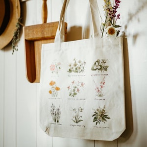 Borsa tote PNW Wildflower - originariamente disegnata a mano a penna - Robusta - Arte PNW - Regalo per lei