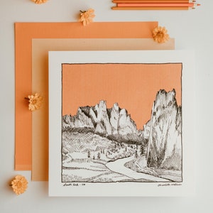 Smith Rock Art Print - Hand Drawn In Pen - Local Artist - Art for Hiker, Outdoor Enthusiast, Rock Climber - High Quality Print
