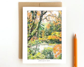 Portland Japanese Gardens Greeting Card w/ Kraft Envelope // Scenic Oregon Collection // Portland