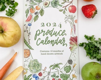 2024 Produce Calendar ~ mini 5.5x8.5 wall calendar, hand drawn with pencils and pens