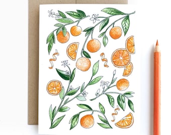 Oranges Greeting Card w/ Kraft Envelope // Clementine