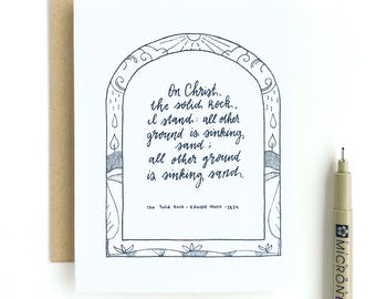 The Solid Rock Card w/ Kraft Envelope // Christian Hymn Collection // Greeting Card // On Christ the Solid Rock I Stand