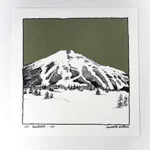 Mt Bachelor Kunstdruck - Handgezeichnet mit Feder - Lokaler Künstler, Outdoor-Enthusiast, Kletterer - Hochwertiger Druck
