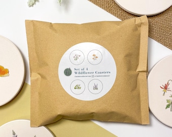 PNW Wildflower Ceramic Coasters - Set of 4 Hand Drawn Art Coasters