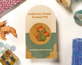 Gold Enamel Pin - California Poppy Flower