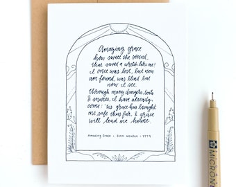 Amazing Grace Card w/ Kraft Envelope // Christian Hymn Collection // Greeting Card