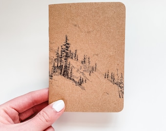 Mini pocket notebook with tree art - gift for him, mini journal