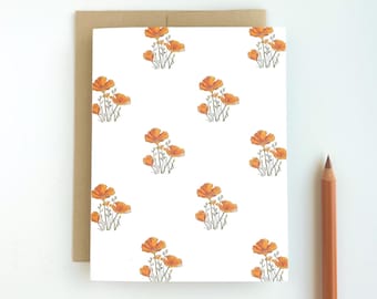 California Poppy Greeting Card w/ Kraft Envelope