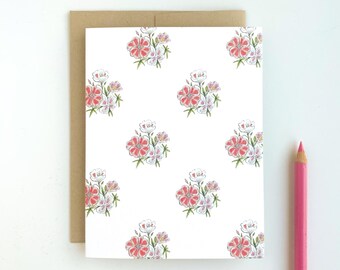 Godetia Flower Greeting Card w/ Kraft Envelope