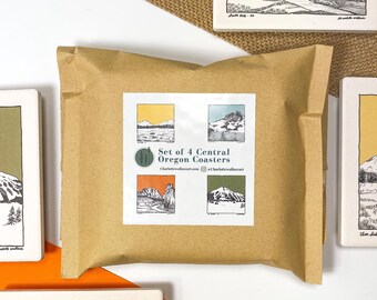 Central Oregon Ceramic Coasters - Set of 4 Hand Drawn Art Coasters