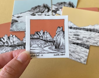 Smith Rock Mini Durable Vinyl Sticker ~ originally hand drawn