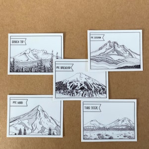 Oregon Mountain Stickers - Hood, Jefferson, Bachelor, Three Sisters, Broken Top - Durable Vinyl Stickers - 2.66x2 inches - Hiker Sticker