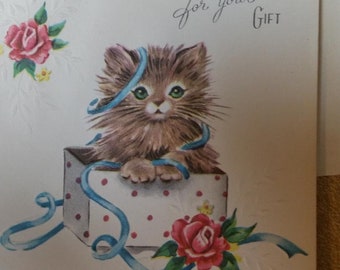 SALE Was 8.95 Two Sweet White Kittens Vintage Happy Birthday for Mother by Artist Marjorie Cooper of Rust Craft