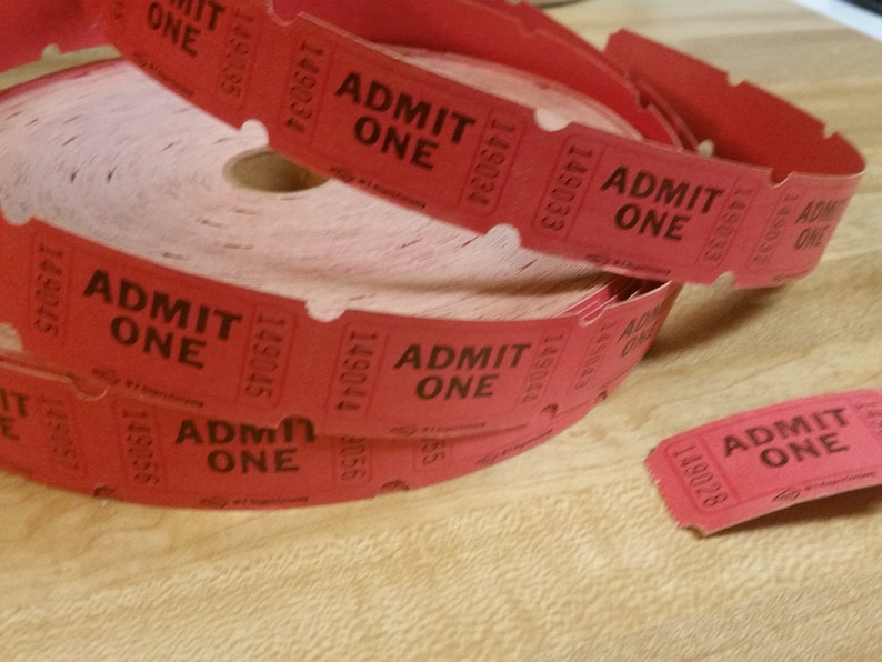 25 Red Single Admit One Tickets * Raffle Tickets * Vintage Paper ...