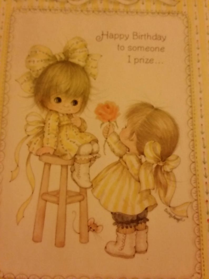Vintage Greeting Card Little Girl Giving Girl a Pink Flower Vintage Suzy Angel Angelove Ambassador Greeting Card