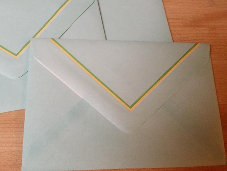 Vintage Envelope Collection ~ Trio of Mint Blue with Yellow and Green Trim Decorated Envelopes