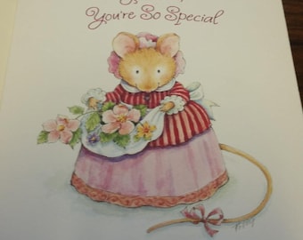 Greeting Card - Birthday Card - For Special Grandma - Mouse with Flowers - Ambassador (GC1)
