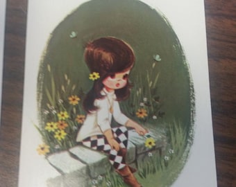 Vintage Ephemera Lot ~ Brunette Girl with Big Eyes and Flowers Playing Cards ~ 70s ~ Mixed Media Collage ~ Junk Journal ~ Swap Cards