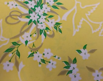 Vintage Wrapping Paper - Wedding Shower or Wedding Gift Wrap - Mixed Media - Flowers, Rings, and Doves - 1 full sheet