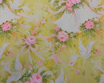 Vintage Wrapping Paper - Vintage American Greetings Gift Wrap - Wedding - Doves and Bells - 1 sheet - 1972