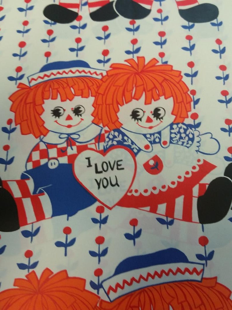 Ann Droid Rapping Paper Vintage Wrapping Paper - 1970s Hallmark Raggedy Ann and Andy Love You ...