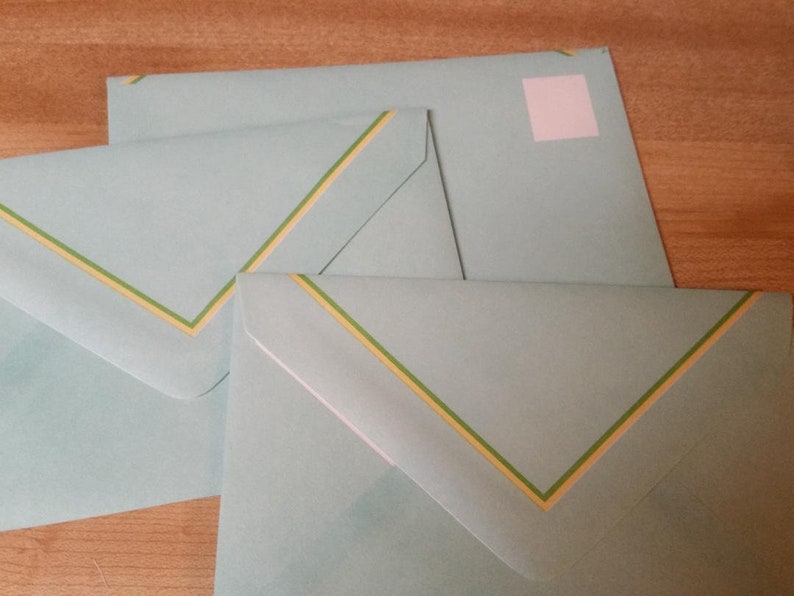 Vintage Envelope Collection ~ Trio of Mint Blue with Yellow and Green Trim Decorated Envelopes