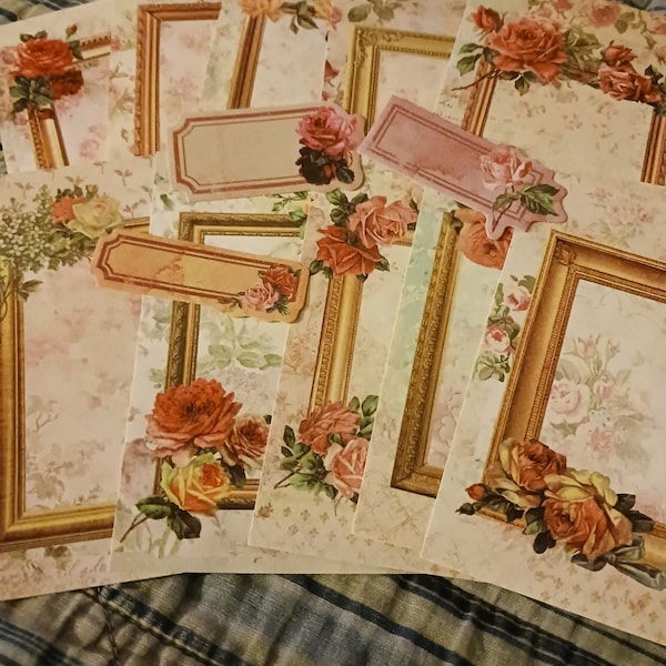 Frames and Roses Paper Ephemera Bundle | Junk Journal Kit | Penpal Snail Mail Letter Kit | Scrapbook Embellishments
