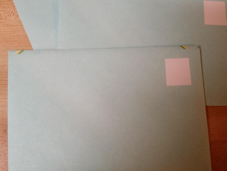 Vintage Envelope Collection ~ Trio of Mint Blue with Yellow and Green Trim Decorated Envelopes