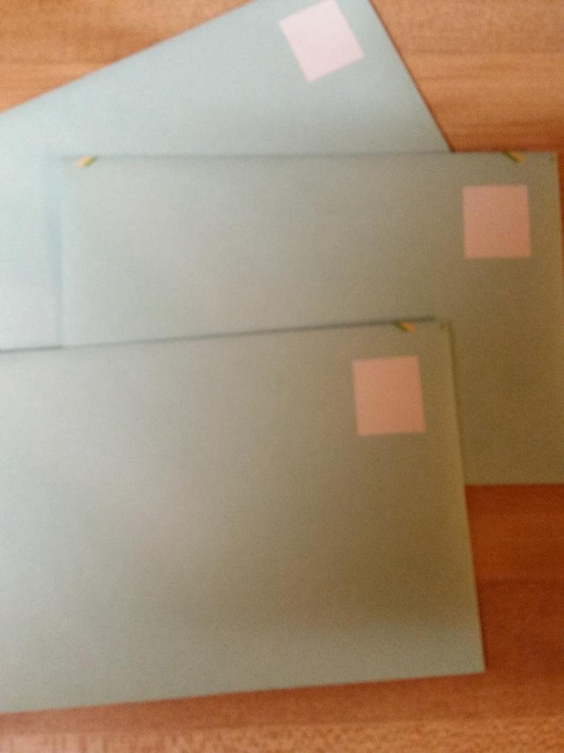 Vintage Envelope Collection ~ Trio of Mint Blue with Yellow and Green Trim Decorated Envelopes