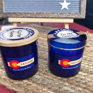 BUILD YOUR OWN - 9 ounce soy candle in royal blue glass, handmade in Colorado.