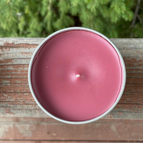 Conifer Cranberry soy candle in tin or glass.  Hand-poured in Colorado.