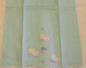 Hand Towel Light Green Vintage NEW Crisp and Appliqued