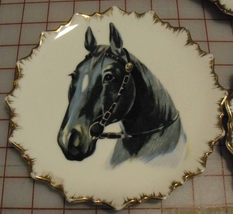 Porcelain Horse Head Plates x 4 Made in Japan 5 Inch Gold Etsy