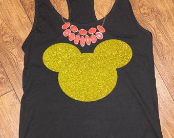 Mickey, Mickey Head Silhouette , Mickey Head Tank Top, Glitter Disney Shirt,Disney Mickey Shirt,Disney Head Shirt,Minnie Head Tank Top, T241