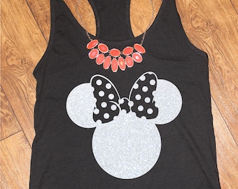 Mickey, Mickey Head Silhouette , Mickey Head Tank Top, Glitter Disney Shirt ,  Disney Mickey Shirt , Disney Head Shirt, Minnie Head Tank Top
