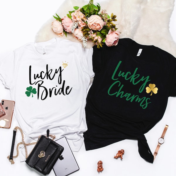 Camisas de despedida de soltera. Despedida de soltera del Día de San Patricio. Camisas con suerte enamorada. Camisas con suerte. Trébol irlandés. Borracho enamorado. Novia afortunada T353