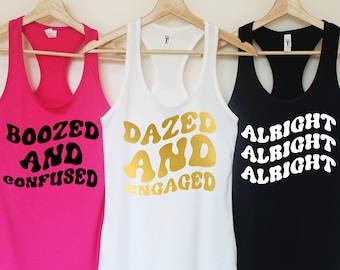 Bachelorette Party Shirts. Bride Shirt. Dazed and engaged. Gift for Bride. Boozed and confused. Retro shirt. Bridal Party Shirts.T322