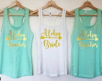 Aloha Beaches.Bachelorette Party Shirts Beach.Aloha Bride.Pineapple Bachelorette Shirt.Hawaii bachelorette.Aloha beaches tank.Hola tank T131