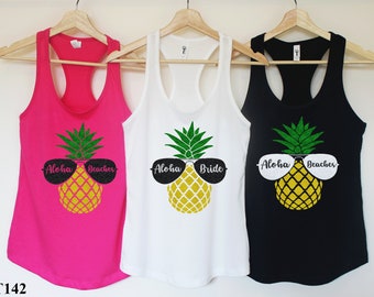 Bachelorette Party Shirts Beach. Aloha Bride. Aloha Beaches.Pineapple Bachelorette Shirts.Hawaii Wedding.Aloha Beaches Tank.Aloha Shirt T142